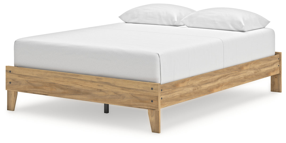 Bermacy Queen Platform Bed with 2 Nightstands in Light Brown from Ashley - Luna Furniture