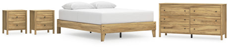 Bermacy Queen Platform Bed with Dresser and 2 Nightstands in Light Brown - PKG017248