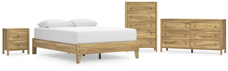 Bermacy Queen Platform Bed with Dresser, Chest and Nightstand in Light Brown from Ashley - Luna Furniture