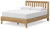 Bermacy Queen Platform Panel Bed with Dresser and 2 Nightstands in Light Brown - PKG017255