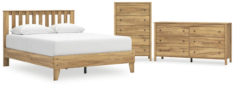 Bermacy Queen Platform Panel Bed with Dresser and Chest in Light Brown - PKG017259