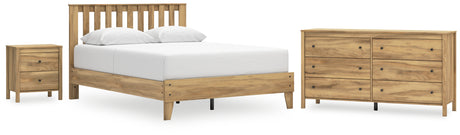 Bermacy Queen Platform Panel Bed with Dresser and Nightstand in Light Brown - PKG017258