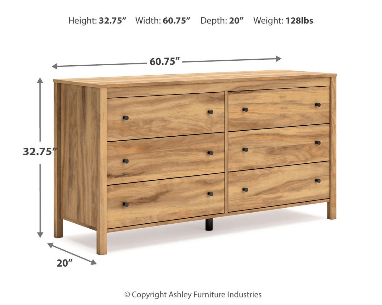 Bermacy Queen Platform Panel Bed with Dresser in Light Brown - PKG017254