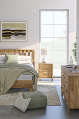 Bermacy Queen Platform Panel Bed with Dresser in Light Brown - PKG017254