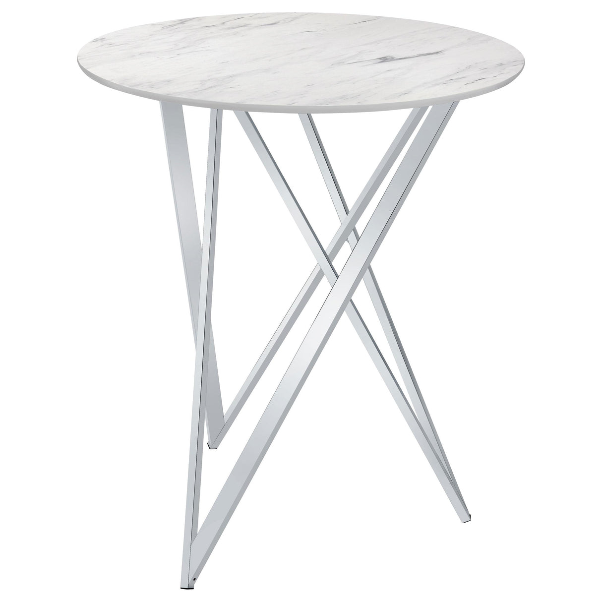 Bexter Faux Marble Round Top Bar Table White and Chrome from Coaster - Luna Furniture