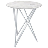 Bexter Faux Marble Round Top Bar Table White and Chrome from Coaster - Luna Furniture