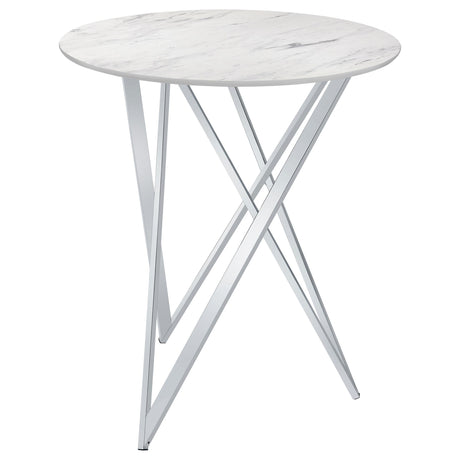 Bexter Faux Marble Round Top Bar Table White and Chrome from Coaster - Luna Furniture