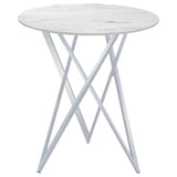 Bexter Faux Marble Round Top Bar Table White and Chrome from Coaster - Luna Furniture