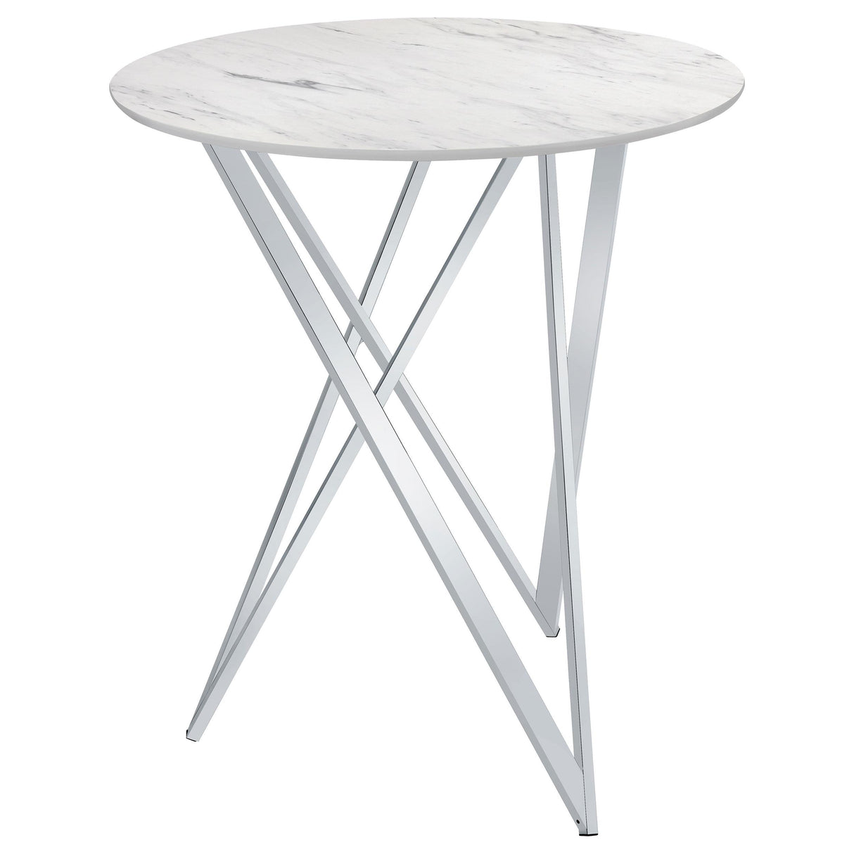 Bexter Faux Marble Round Top Bar Table White and Chrome from Coaster - Luna Furniture