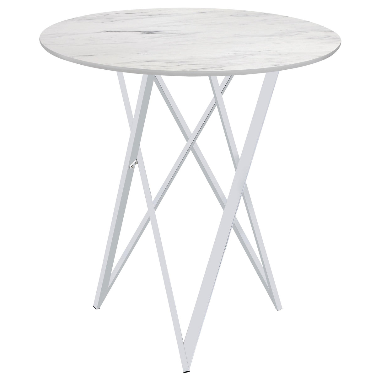 Bexter Faux Marble Round Top Bar Table White and Chrome from Coaster - Luna Furniture