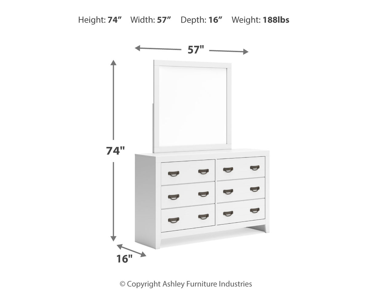 Binterglen California King Panel Bed with Mirrored Dresser and Nightstand in White from Ashley - Luna Furniture