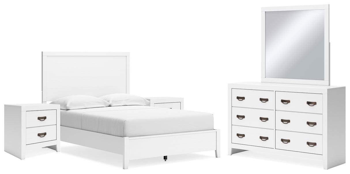 Binterglen Full Panel Bed with Mirrored Dresser and 2 Nightstands in White - PKG016609