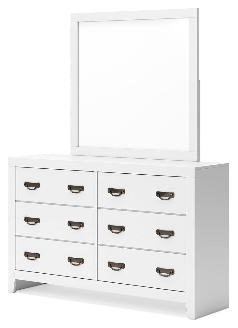 Binterglen Full Panel Bed with Mirrored Dresser and 2 Nightstands in White - PKG016609