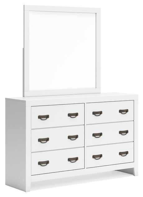 Binterglen Full Panel Bed with Mirrored Dresser and Nightstand in White - PKG016611