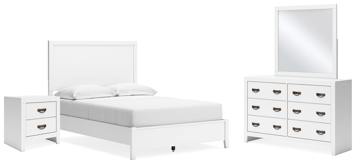 Binterglen Full Panel Bed with Mirrored Dresser and Nightstand in White from Ashley - Luna Furniture