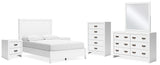 Binterglen Full Panel Bed with Mirrored Dresser, Chest and 2 Nightstands in White - PKG016610