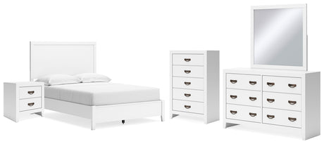 Binterglen Full Panel Bed with Mirrored Dresser, Chest and Nightstand in White - PKG016613