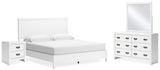 Binterglen King Panel Bed with Mirrored Dresser and Nightstand in White from Ashley - Luna Furniture