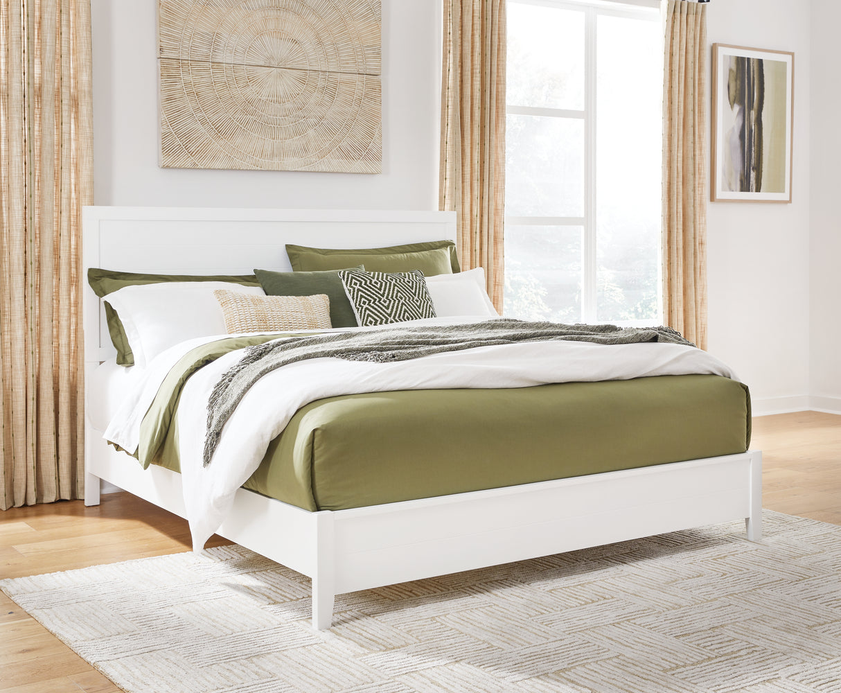 Binterglen King Panel Bed with Mirrored Dresser and Nightstand in White from Ashley - Luna Furniture