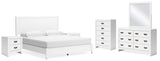 Binterglen King Panel Bed with Mirrored Dresser, Chest and 2 Nightstands in White from Ashley - Luna Furniture