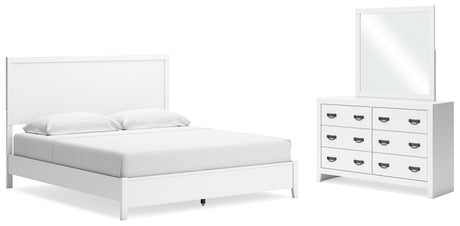 Binterglen King Panel Bed with Mirrored Dresser in White - PKG016709