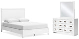 Binterglen Queen Panel Bed with Mirrored Dresser in White from Ashley - Luna Furniture