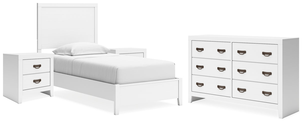 Binterglen Twin Panel Bed with Dresser and 2 Nightstands in White from Ashley - Luna Furniture