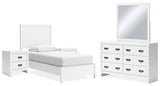 Binterglen Twin Panel Bed with Mirrored Dresser and 2 Nightstands in White from Ashley - Luna Furniture