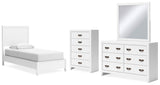 Binterglen Twin Panel Bed with Mirrored Dresser and Chest in White from Ashley - Luna Furniture