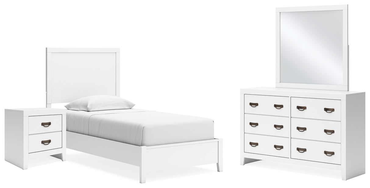 Binterglen Twin Panel Bed with Mirrored Dresser and Nightstand in White from Ashley - Luna Furniture