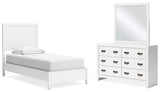 Binterglen Twin Panel Bed with Mirrored Dresser in White from Ashley - Luna Furniture