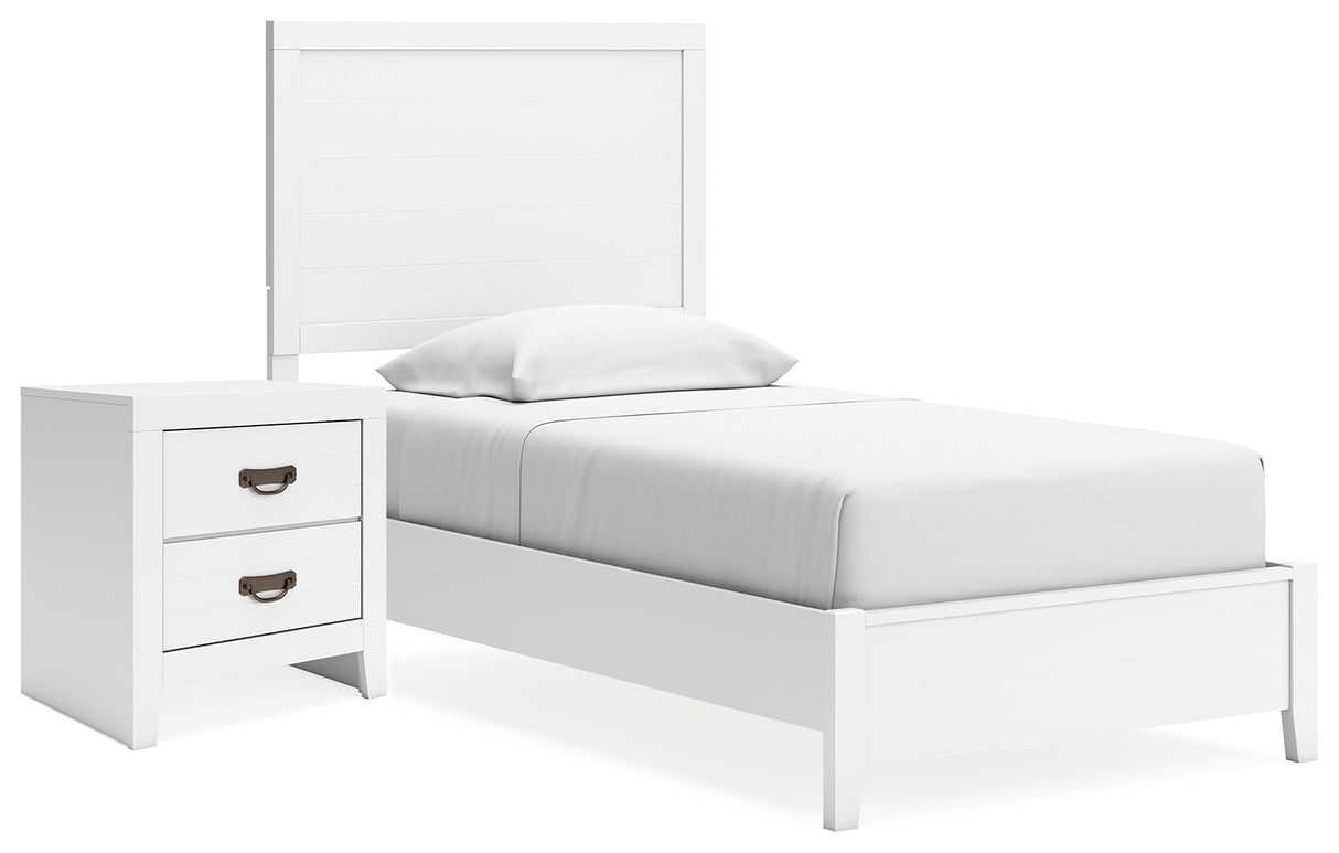 Binterglen Twin Panel Bed with Nightstand in White from Ashley - Luna Furniture