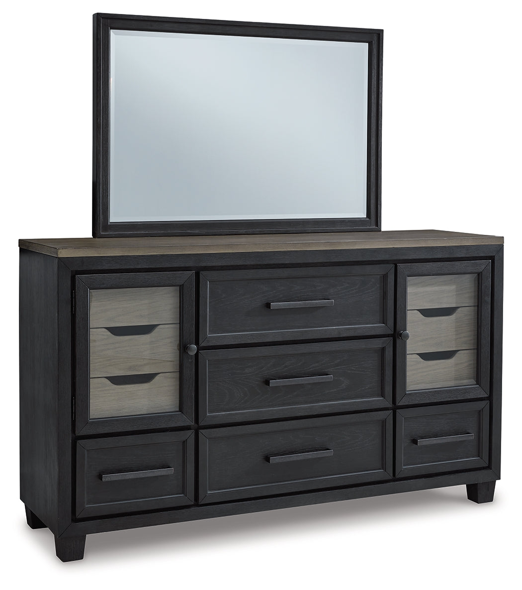 Foyland California King Panel Storage Bed with Mirrored Dresser and 2 Nightstands in Black/Brown from Ashley - Luna Furniture