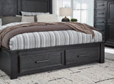 Foyland California King Panel Storage Bed with Mirrored Dresser and 2 Nightstands in Black/Brown from Ashley - Luna Furniture