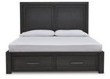 Foyland California King Panel Storage Bed with Mirrored Dresser and 2 Nightstands in Black/Brown from Ashley - Luna Furniture