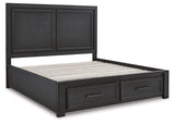 Foyland California King Panel Storage Bed with Mirrored Dresser and 2 Nightstands in Black/Brown from Ashley - Luna Furniture