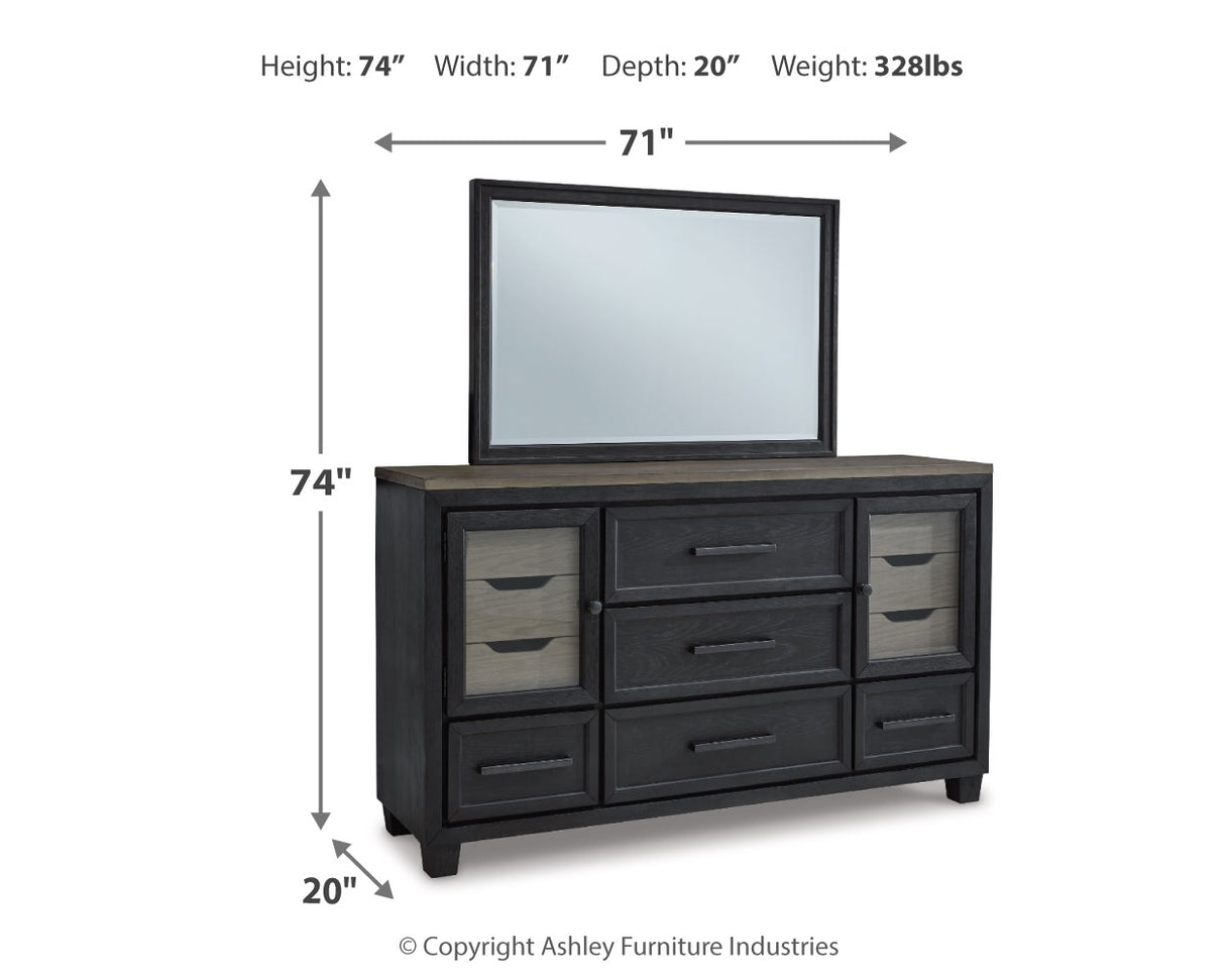 Foyland California King Panel Storage Bed with Mirrored Dresser and Chest in Black/Brown from Ashley - Luna Furniture