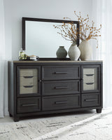 Foyland California King Panel Storage Bed with Mirrored Dresser and Chest in Black/Brown from Ashley - Luna Furniture