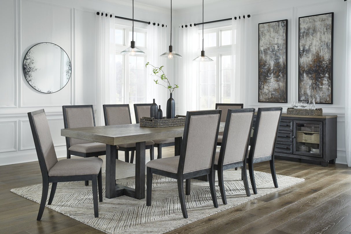 Black/Brown Foyland Dining Table and 8 Chairs with Storage - PKG014848