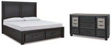 Foyland King Panel Storage Bed with Dresser in Black/Brown from Ashley - Luna Furniture