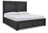 Foyland King Panel Storage Bed with Dresser in Black/Brown from Ashley - Luna Furniture