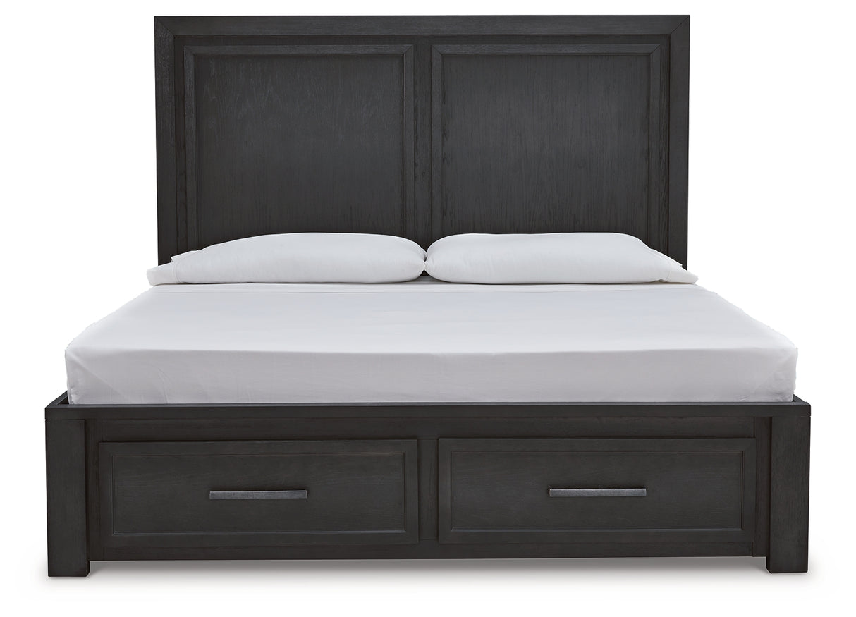 Foyland King Panel Storage Bed with Dresser in Black/Brown from Ashley - Luna Furniture