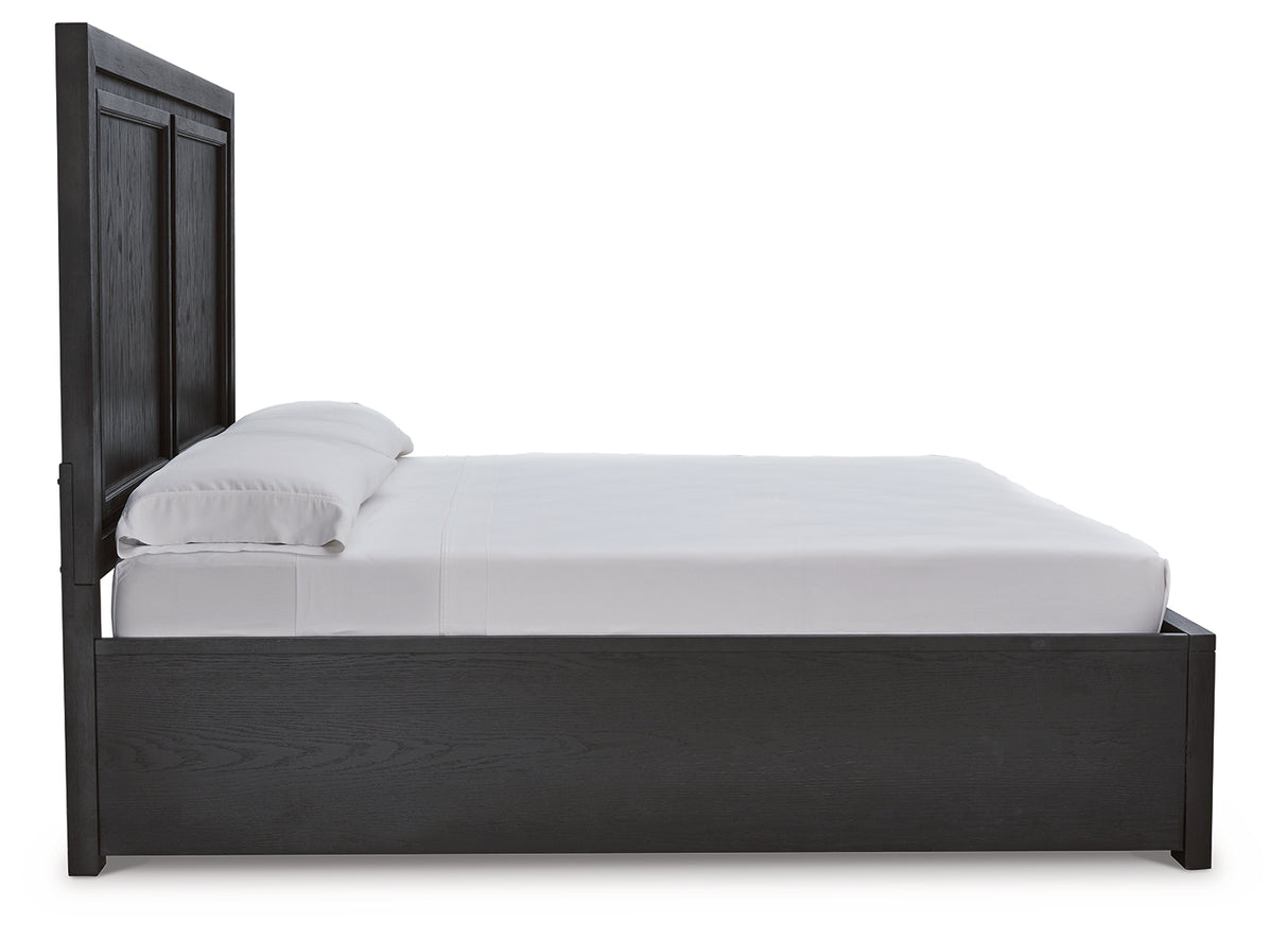 Foyland King Panel Storage Bed with Dresser in Black/Brown from Ashley - Luna Furniture