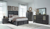 Foyland Queen Panel Storage Bed with Mirrored Dresser in Black/Brown from Ashley - Luna Furniture