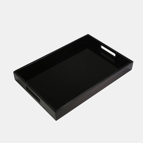 Black Wood/glass Tray - 12294