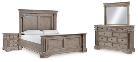 Blairhurst California King Panel Bed with Mirrored Dresser and Nightstand in Light Grayish Brown - PKG017012