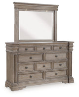 Blairhurst California King Panel Bed with Mirrored Dresser, Chest and 2 Nightstands in Light Grayish Brown - PKG017011