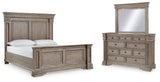 Blairhurst California King Panel Bed with Mirrored Dresser in Light Grayish Brown - PKG017009