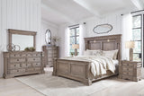 Blairhurst King Panel Bed with Mirrored Dresser, Chest and 2 Nightstands in Light Grayish Brown - PKG017002