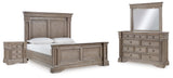 Blairhurst Queen Panel Bed with Mirrored Dresser and Nightstand in Light Grayish Brown - PKG016994